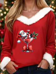 Women’s Santa Claus sitting on a wine glass Printed Tops Red / S