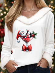 Women’s Santa Claus sitting on a wine glass Printed Tops White / S