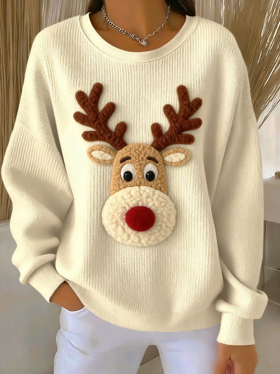 Women's Vintage Christmas Reindeer Casual Crewneck Pullover
