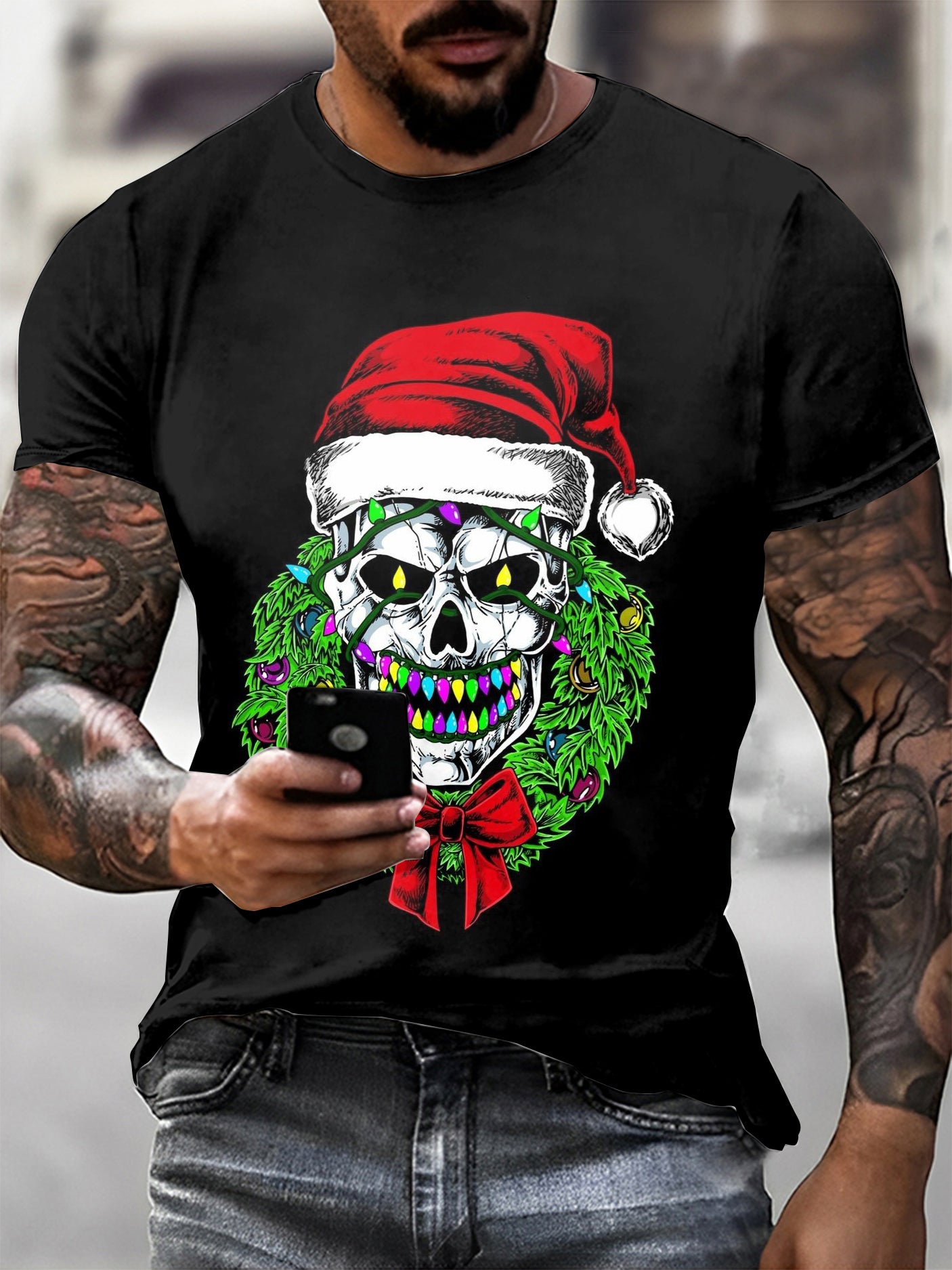 Christmas Skull Printed Vintage Fashion Loose Short Sleeve T-Shirt