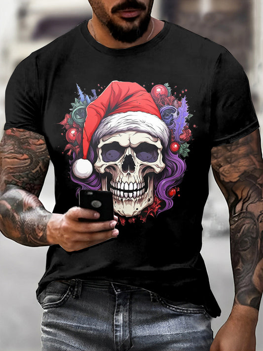 Christmas Skull Printed Vintage Fashion Loose Short Sleeve T-Shirt