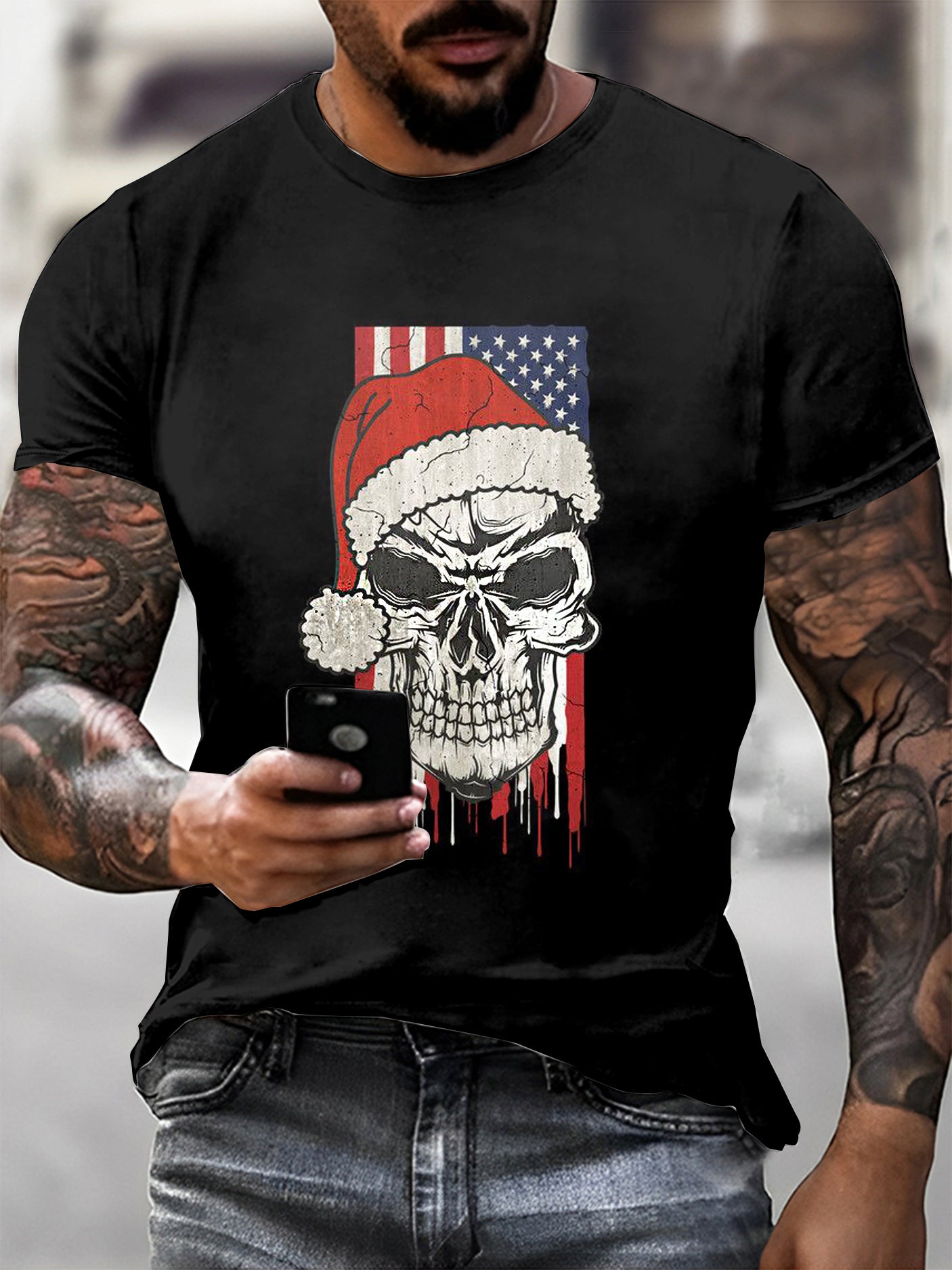 Christmas Skull Printed Vintage Fashion Loose Short Sleeve T-Shirt