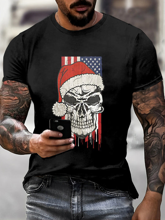 Christmas Skull Printed Vintage Fashion Loose Short Sleeve T-Shirt