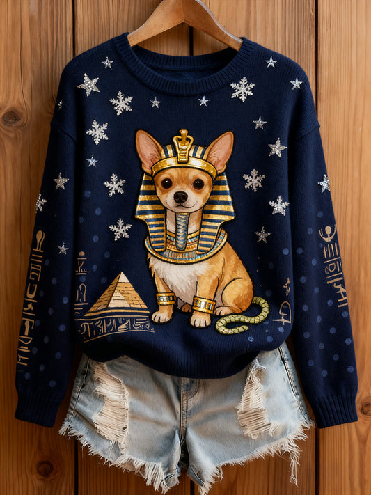 Women's Vintage Art Animal Print Cozy Knit Sweater