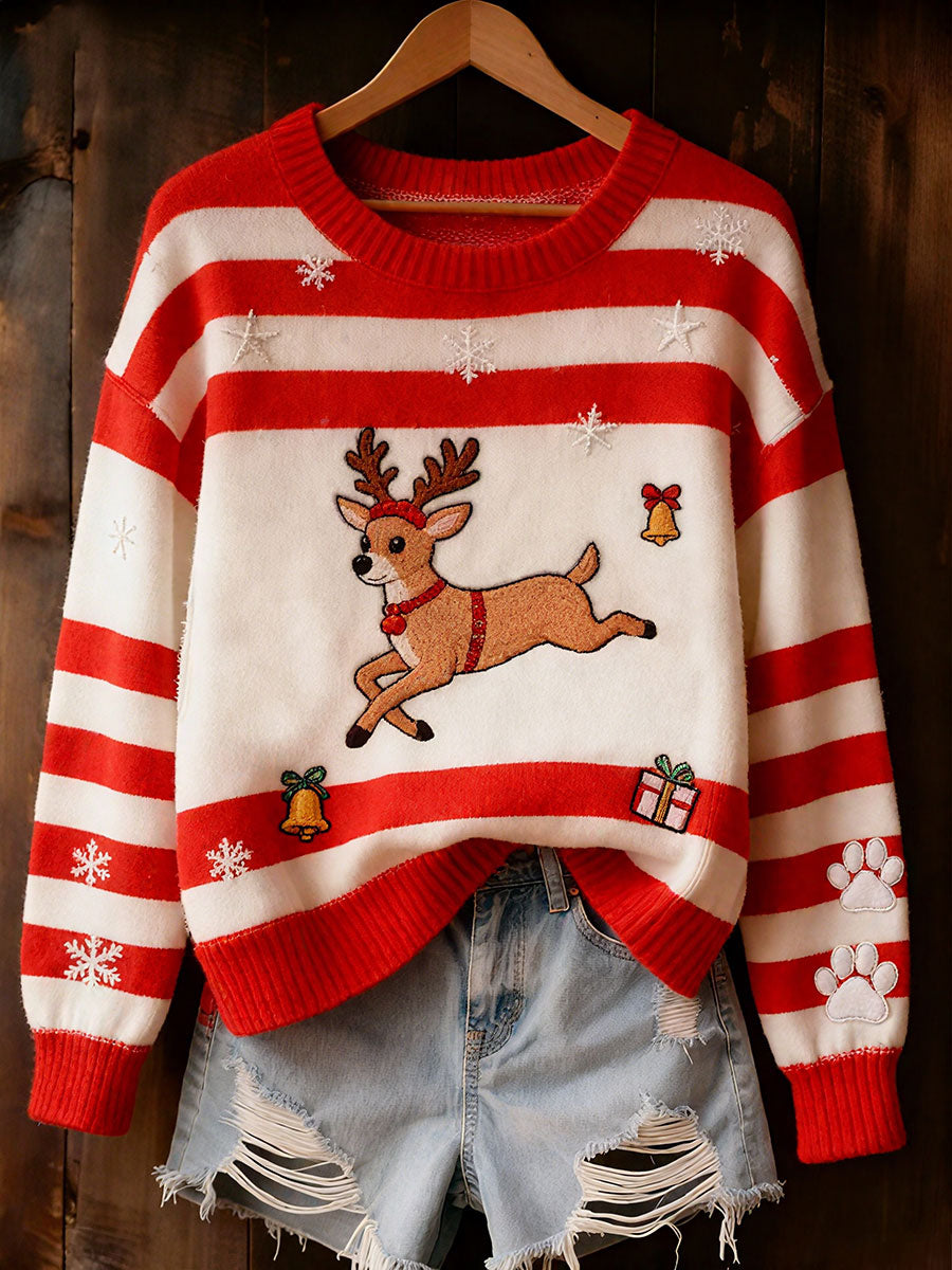 Women's Christmas Reindeer Striped Tops