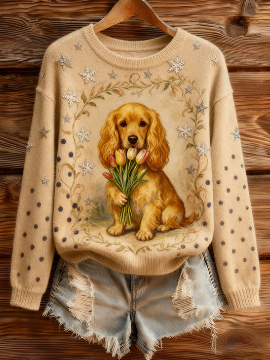 Women's Vintage Art Animal Print Cozy Knit Sweater