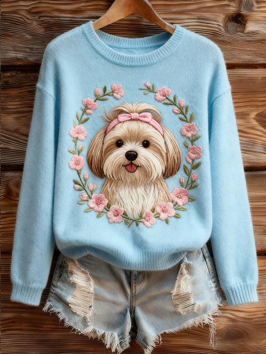 Women's Vintage Art Animal Print Cozy Knit Sweater