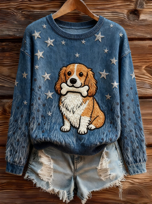Women's Vintage Art Animal Print Cozy Knit Sweater