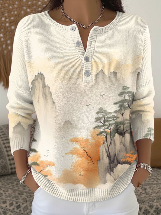 Women's Thanksgiving Autumn Henley neck sweater
