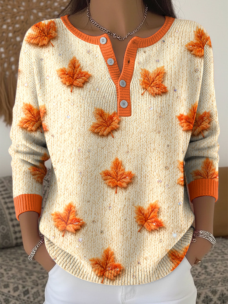 Women's Thanksgiving Maple Leaf Art V-Neck Top