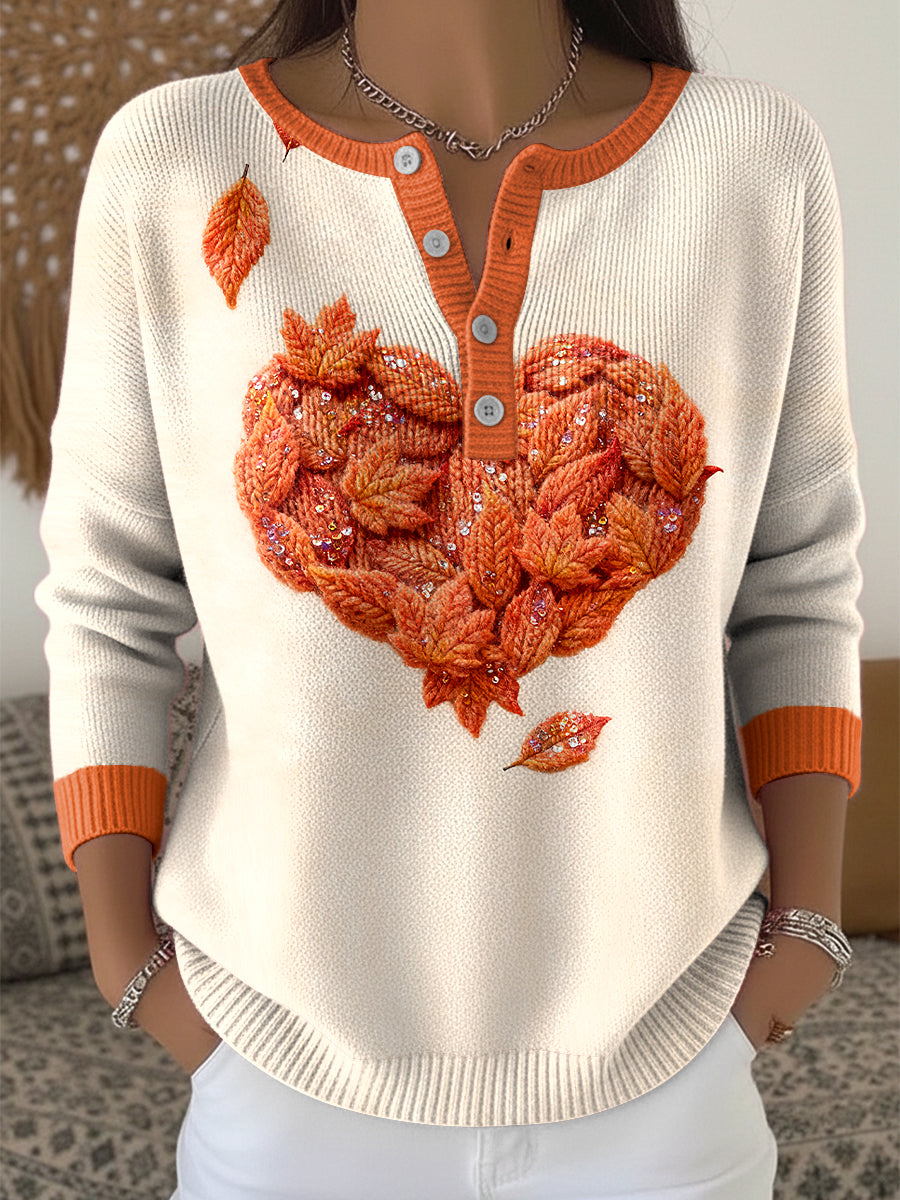 Women's Thanksgiving Vintage Maple Leaf Heart Art V-Neck Top