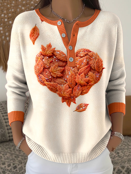 Women's Thanksgiving Vintage Maple Leaf Heart Art V-Neck Top