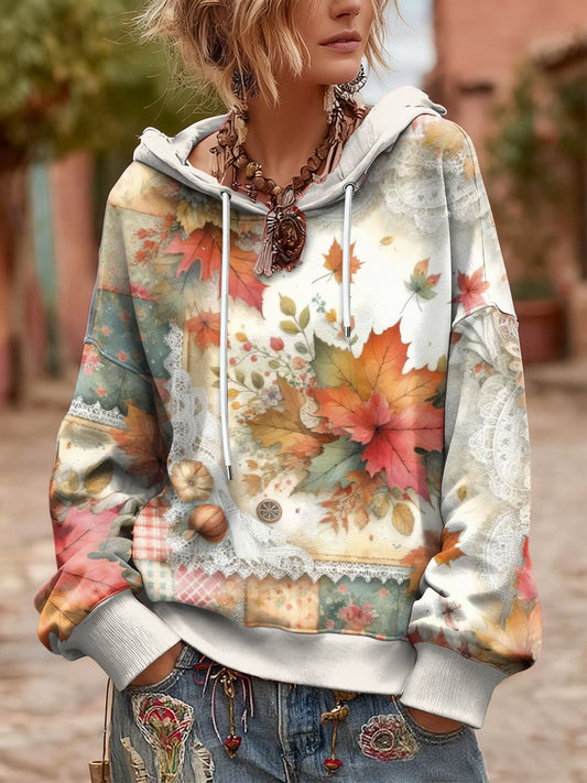 Women's Thanksgiving Patchwork Hooded Sweatshirt