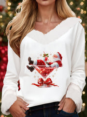 Women’s Santa Claus sitting on a red wine glass with a printed fur collar top White / S