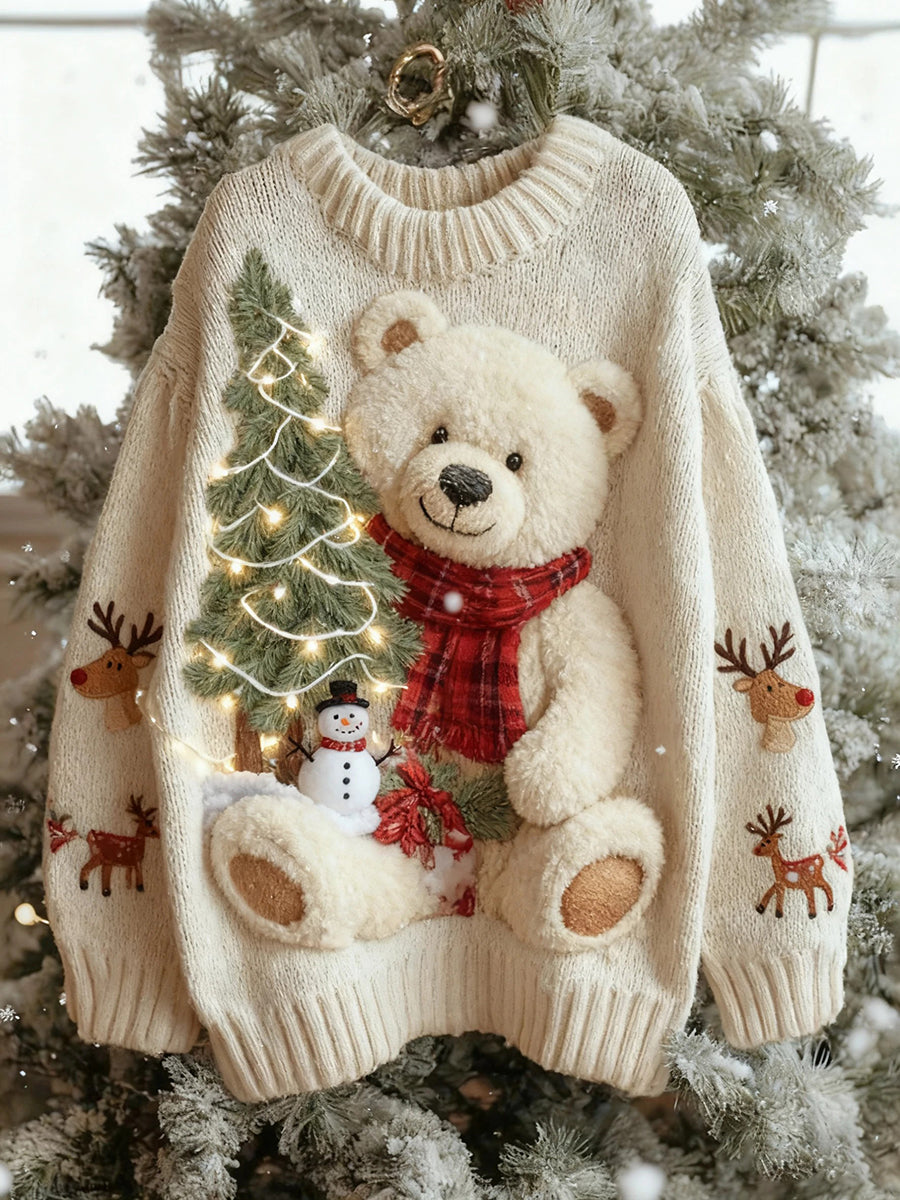 Women’s Vintage Christmas Bear Tree Knitted Sweater As picture / S