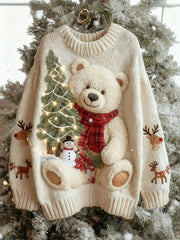 Women’s Vintage Christmas Bear Tree Knitted Sweater As picture / S