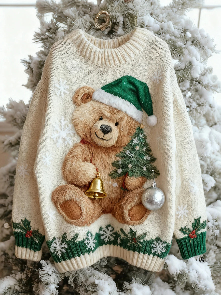 Women’s Vintage Christmas Bear Tree Knitted Sweater As picture / S