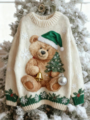 Women’s Vintage Christmas Bear Tree Knitted Sweater As picture / S