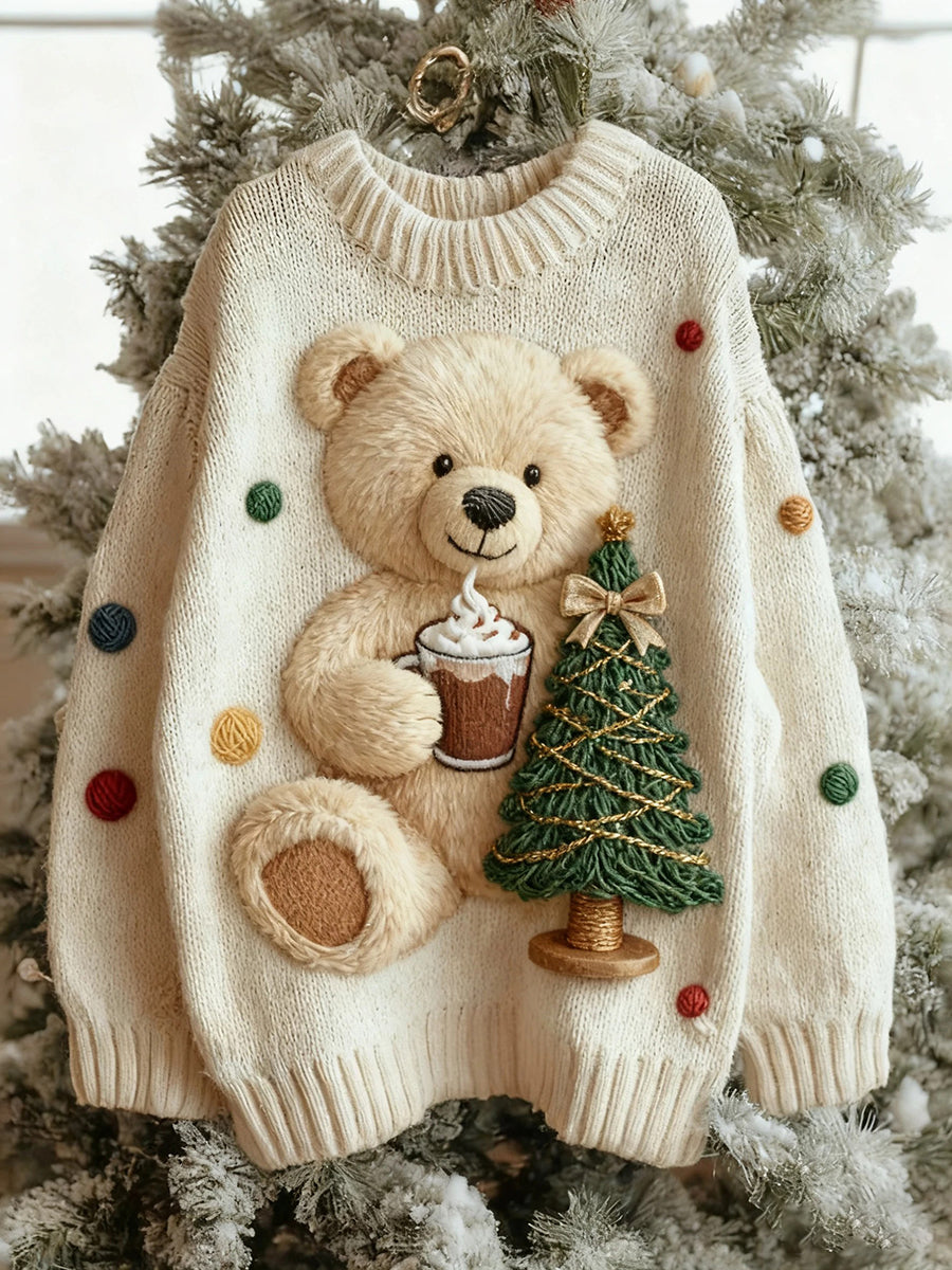 Women’s Vintage Christmas Bear Tree Knitted Sweater As picture / S