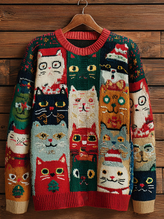Women's Vintage Christmas Art Print Comfortable Casual Sweater