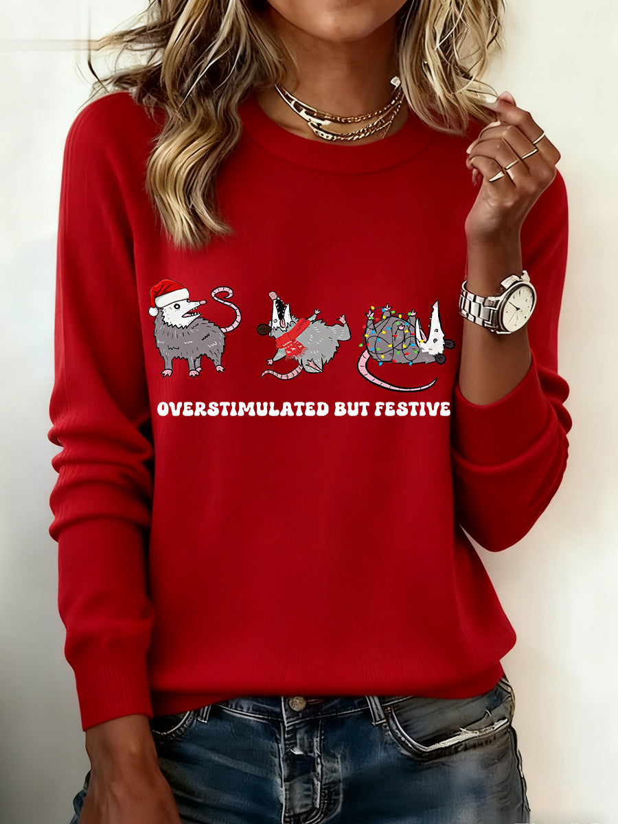 Women's Overstimulated But Festive Possum Christmas Sweater