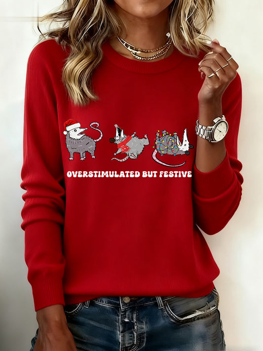 Women's Overstimulated But Festive Possum Christmas Sweater