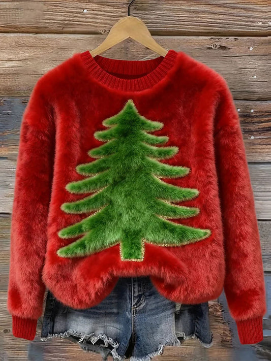 Women's Christmas Tree Art Print Casual Top