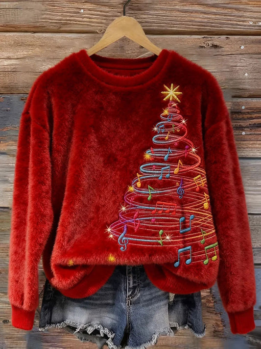 Women's Christmas Tree Art Print Casual Top