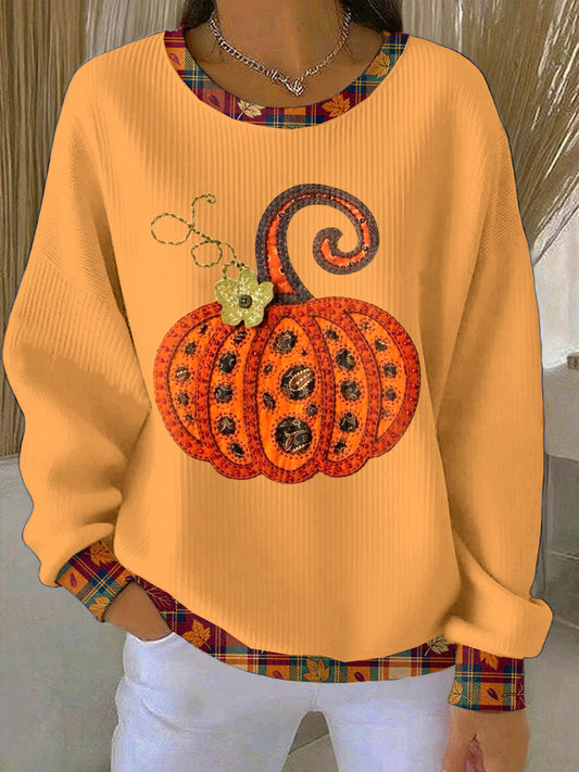 Women's Thanksgiving Pumpkin Charm Loose-Fit Crewneck Pullover