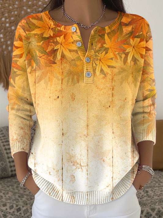 Women's Thanksgiving Orange Henley neck sweater