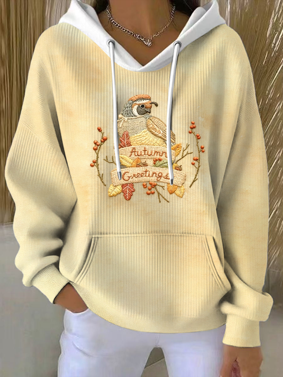 Women's Thanksgiving Embroidery-Style Hooded Sweatshirt