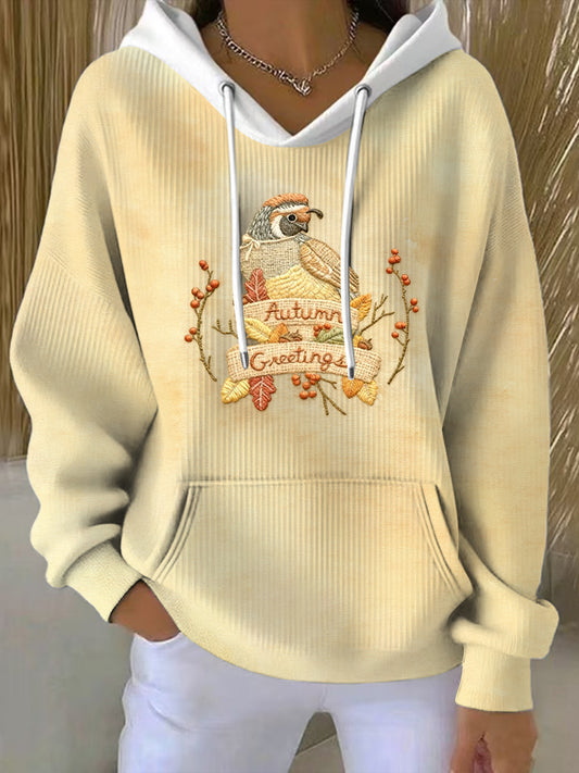 Women's Thanksgiving Embroidery-Style Hooded Sweatshirt