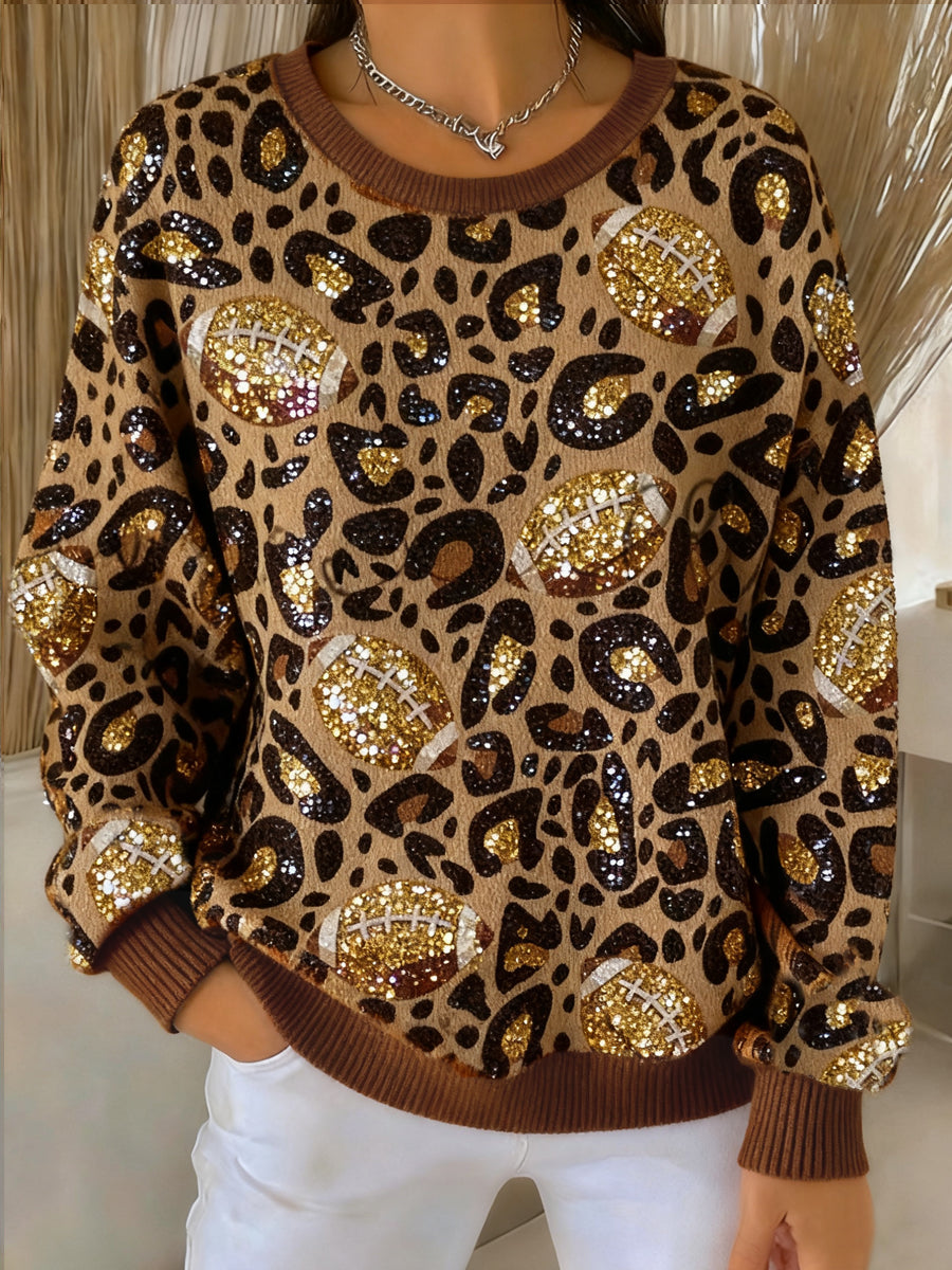 Women's Thanksgiving Vintage Leopard Print Patchwork Pullover