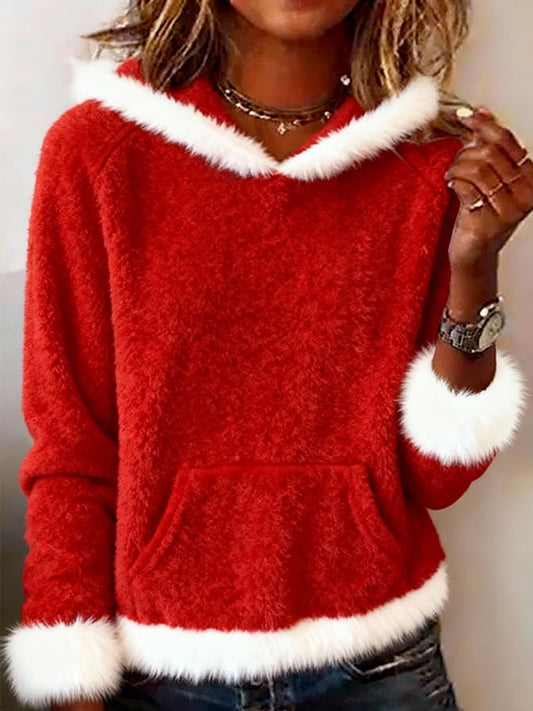 Women's Christmas Plush Stitching Hooded Sweatshirt
