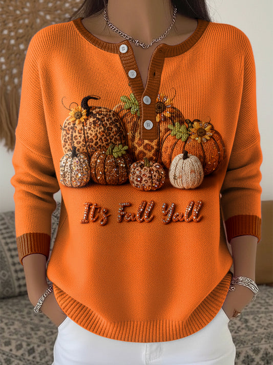 Women's Thanksgiving Vintage Pumpkin Art V-Neck Top