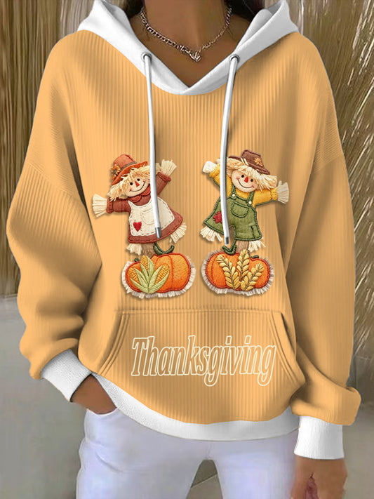 Women's Thanksgiving Embroidery Adorable Hooded Sweatshirt