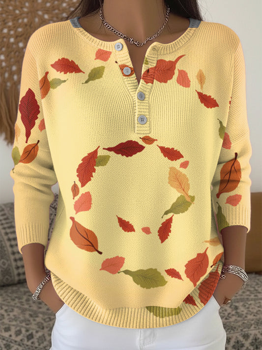 Women's Thanksgiving Yellow Henley neck sweater