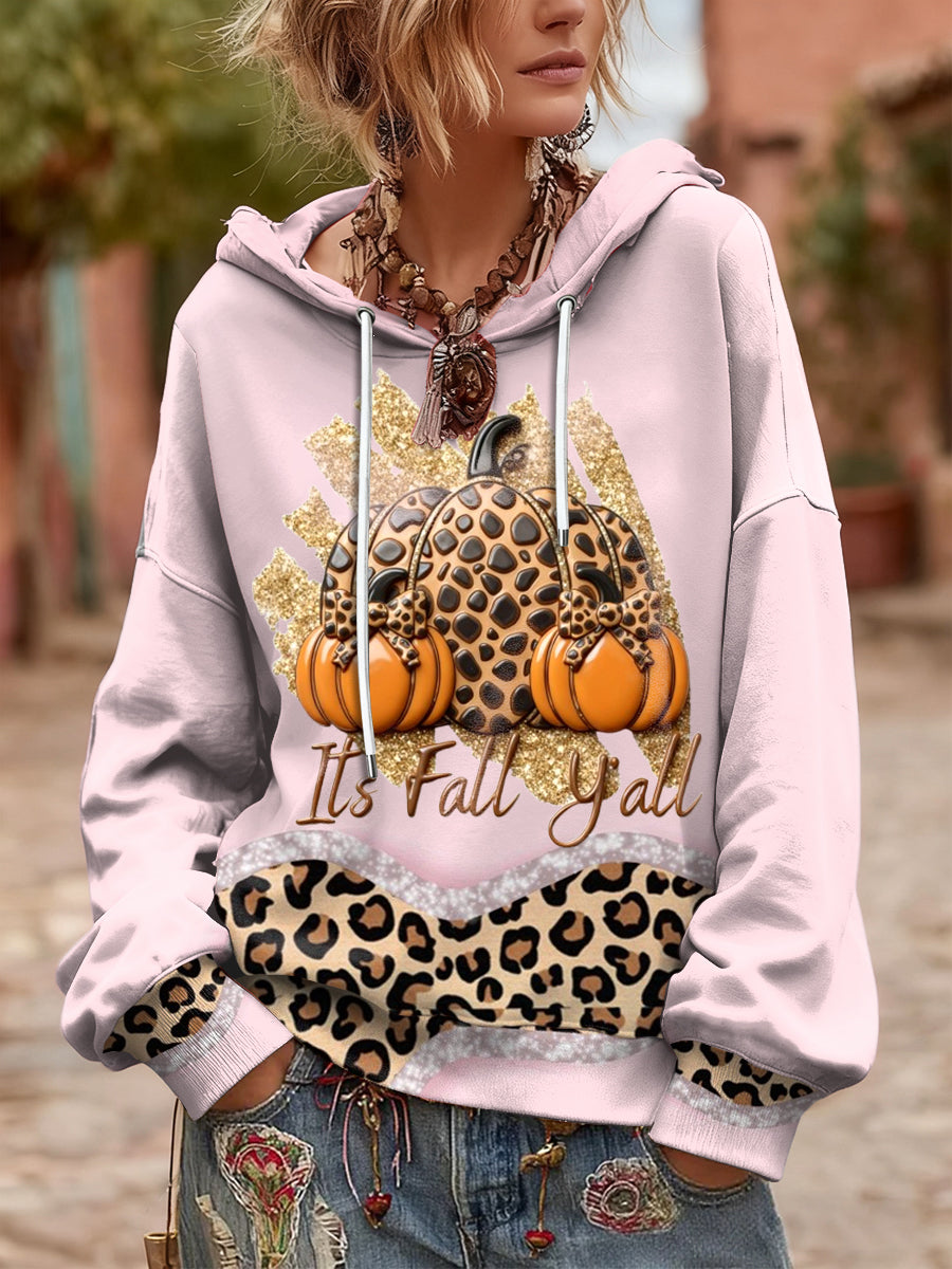 Women's Thanksgiving Leopard Print Patchwork Hooded Sweatshirt