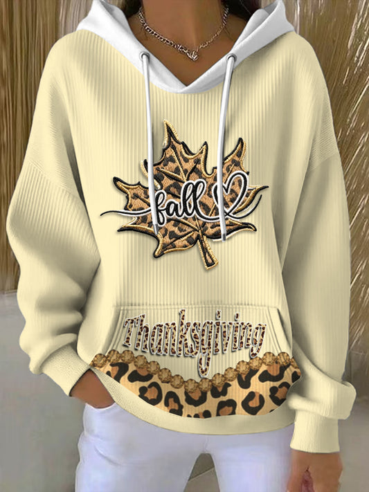 Women's Thanksgiving Maple Leaf Embroidery Hooded Sweatshirt