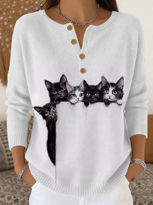 Women‘s cute cat print long-sleeve cardigan