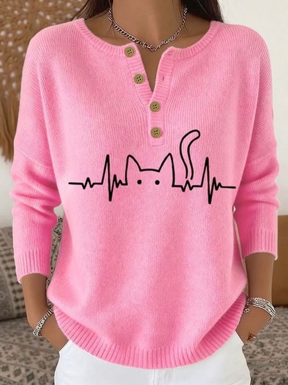 Women‘s cute cat print long-sleeve cardigan