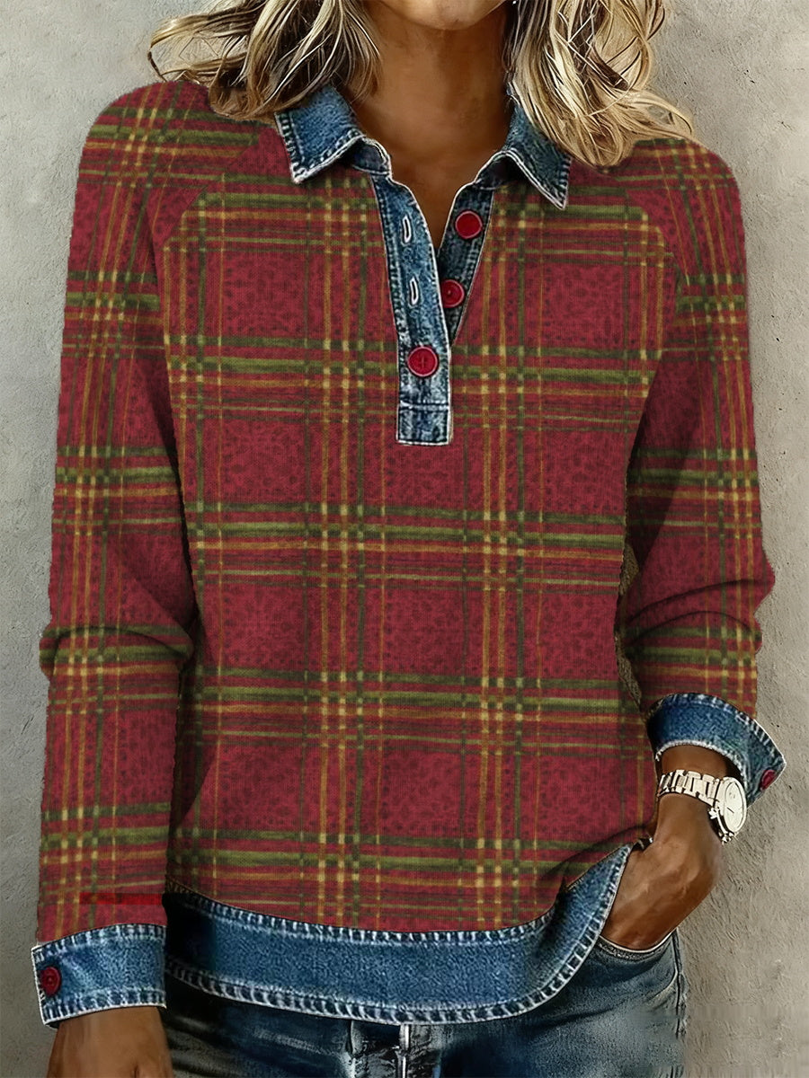 Women's textured denim collar shirt