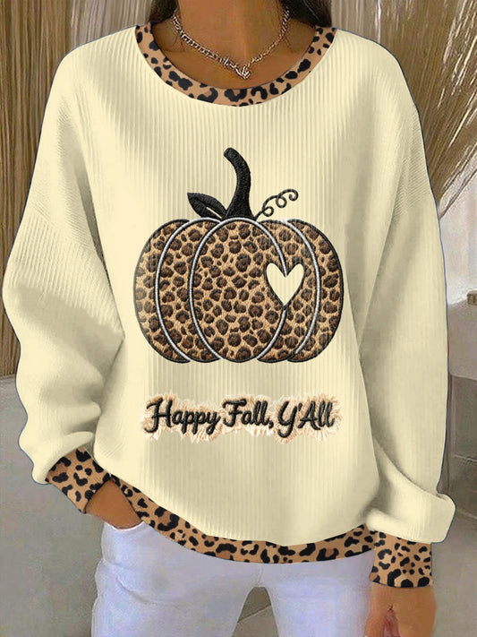 Women's Thanksgiving Yellow Pumpkin Loose-Fit Crewneck Pullover