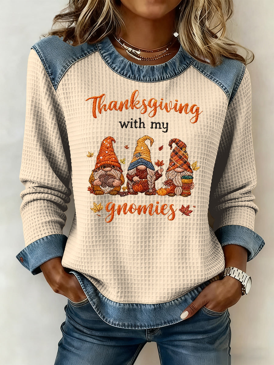 Women's Thanksgiving Dwarf Waffle-Weave Casual Top