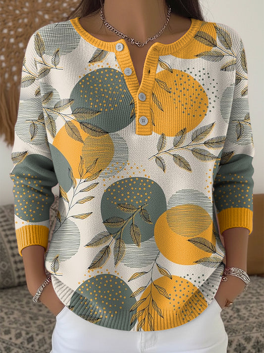 Women's Thanksgiving Autumn Leaf Polka Dot Art V-Neck Top