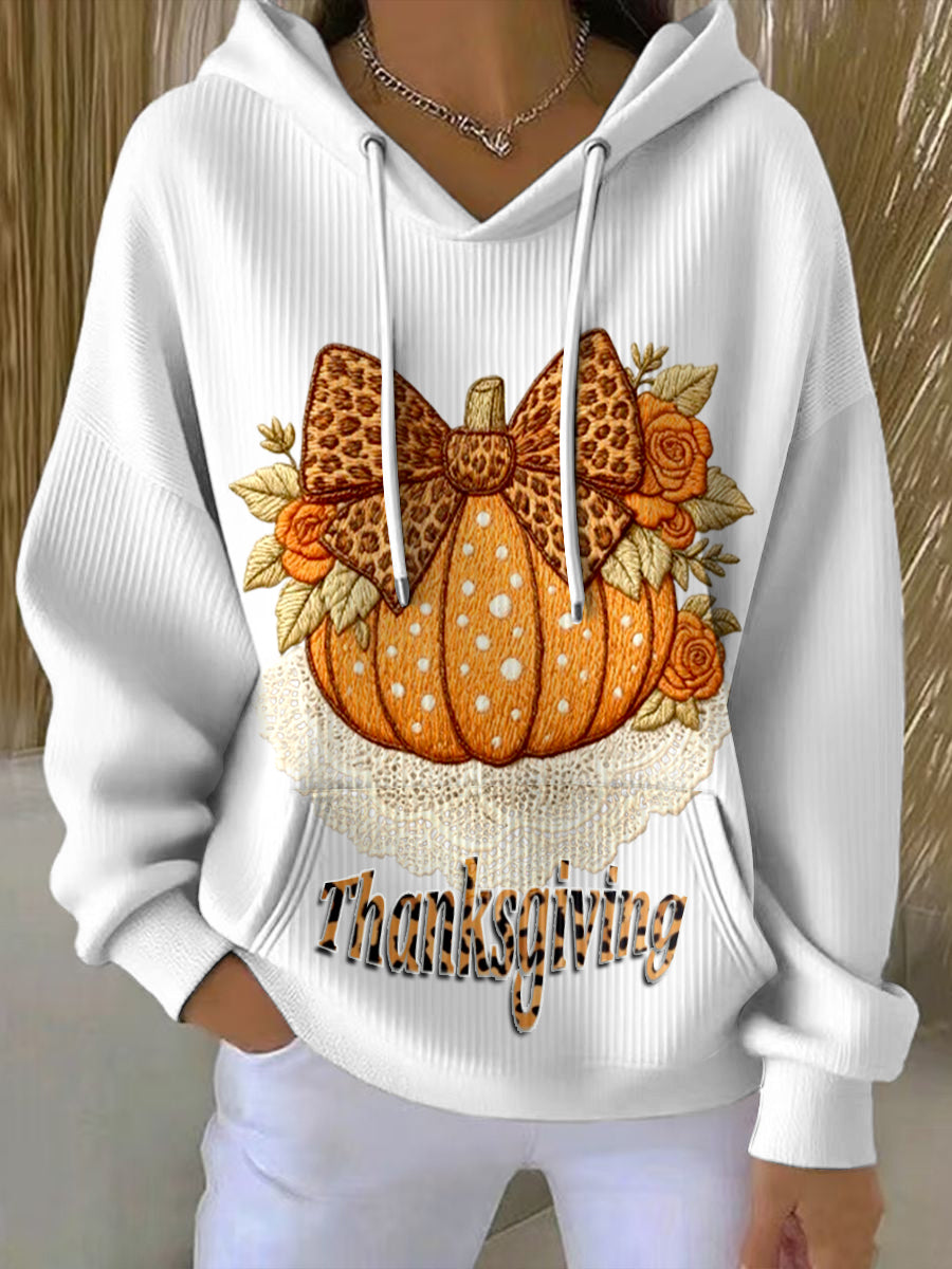 Women's White Thanksgiving Hooded Sweatshirt
