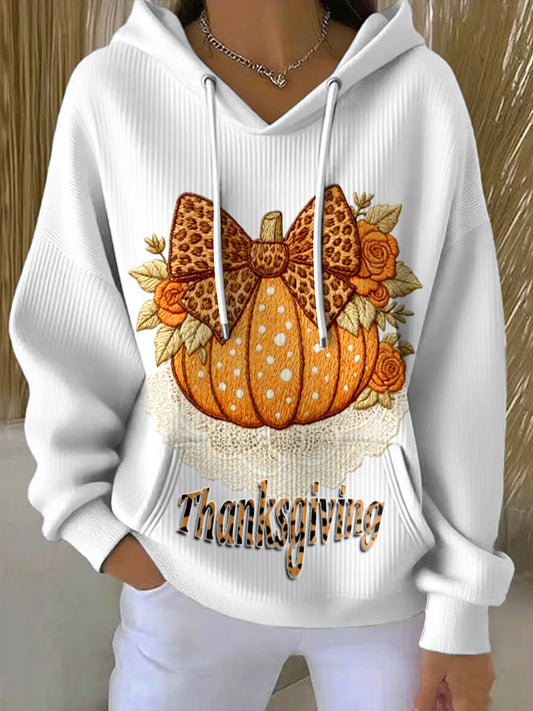 Women's White Thanksgiving Hooded Sweatshirt