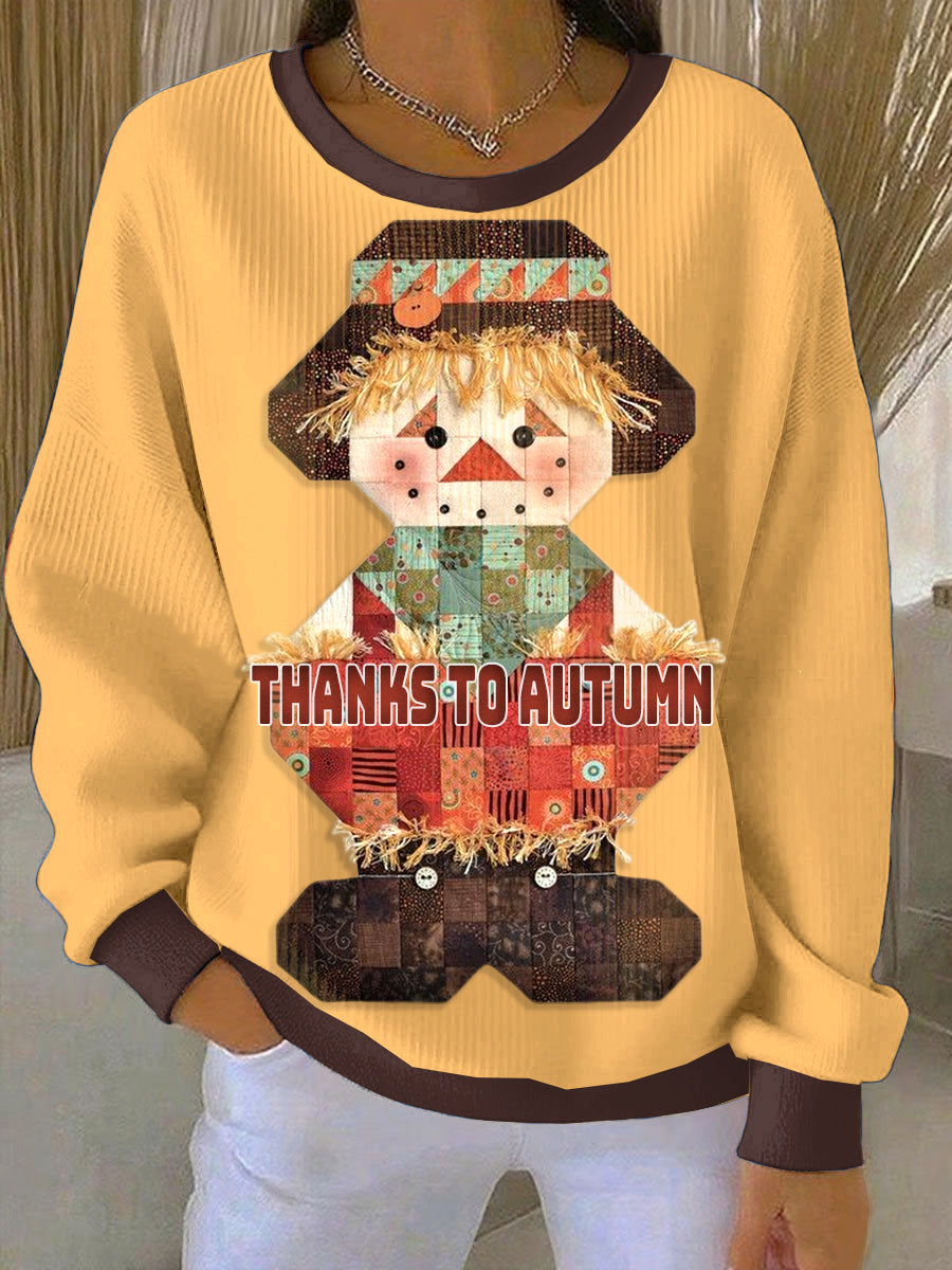 Thanksgiving Patchwork Cute Loose-Fit Crewneck Pullover