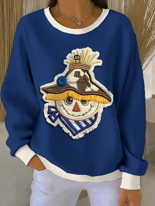 Women's Thanksgiving Blue Loose-Fit Crewneck Pullover