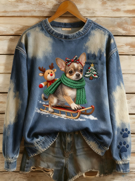 Women's Vintage Christmas Animal Art Print Casual Hoodie